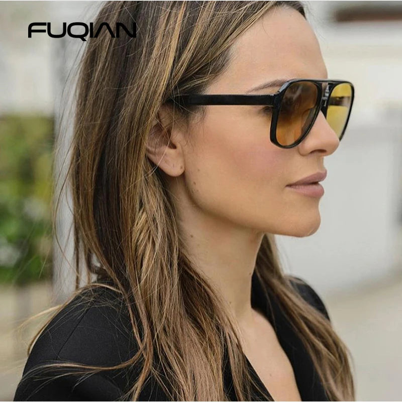 FUQIAN Retro Oversized Sunglasses Men Women Fashion Pilot Polarized Sun Glasses For Unisex Vintage Gradient Outdoor Eyewear